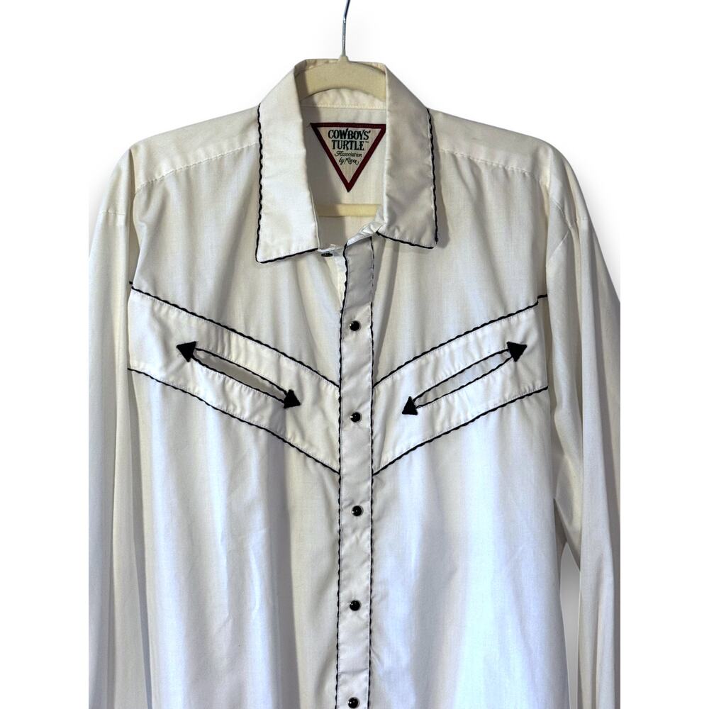 Vintage Cowboys Turtle Association by Roper Western Shirt Mens XL White Black - Picture 2 of 13